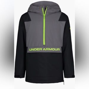 Under Armour Mahlon Waterproof Hooded Pullover jacket Black Grey Boys M L Ski